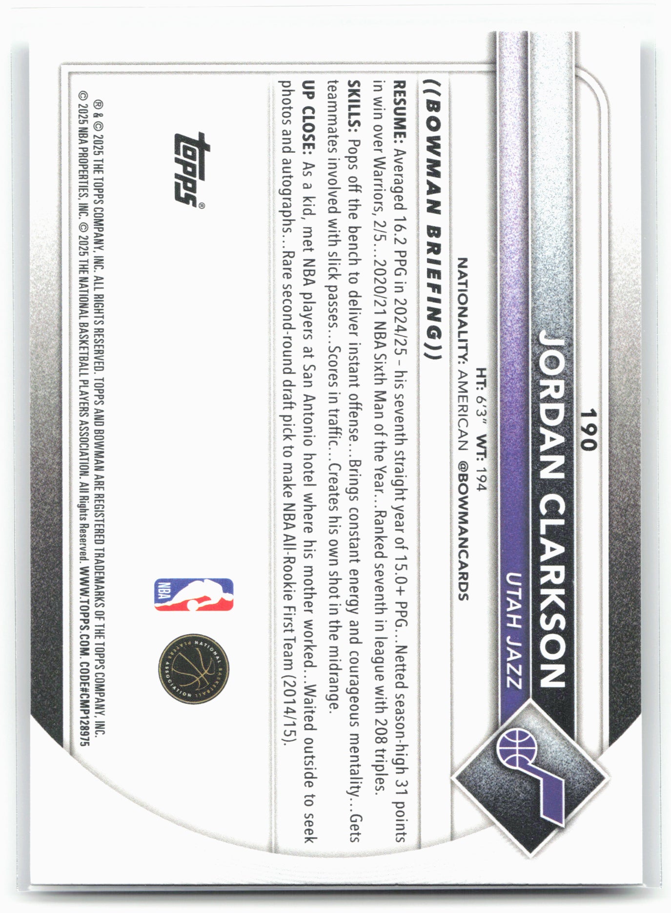 2025-26 Bowman #190 Jordan Clarkson