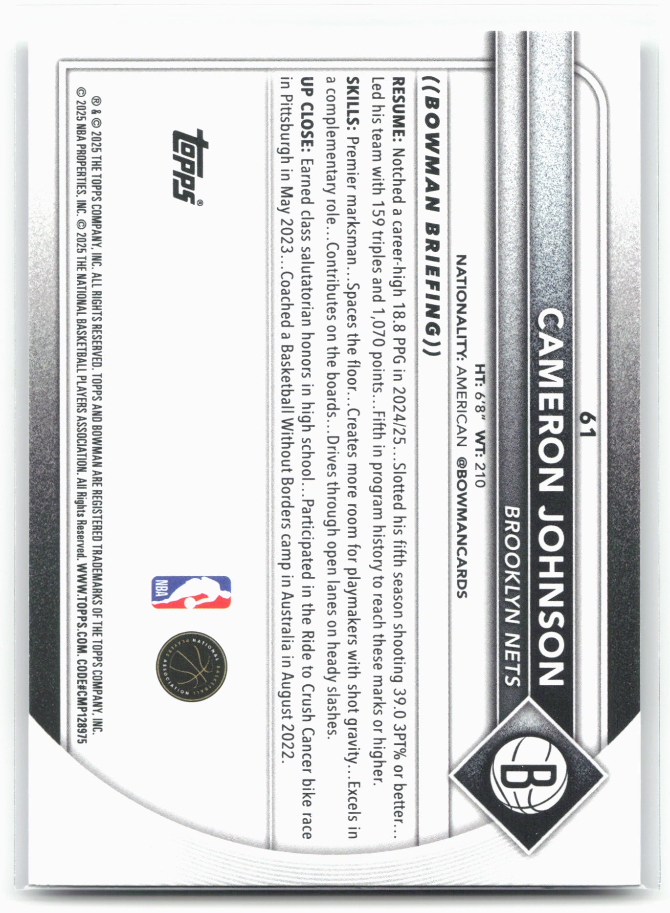 2025-26 Bowman #61 Cameron Johnson