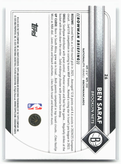 2025-26 Bowman #26 Ben Saraf