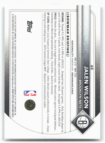 2025-26 Bowman #60 Jalen Wilson