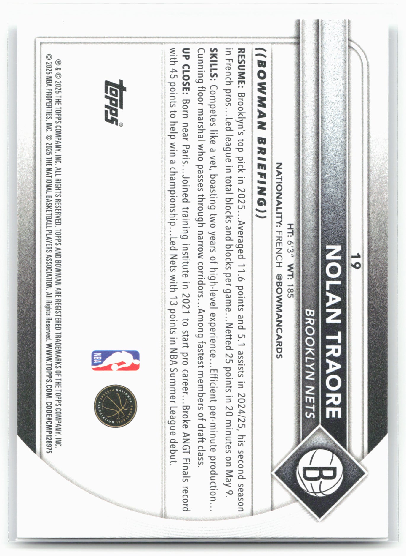 2025-26 Bowman #19 Nolan Traore