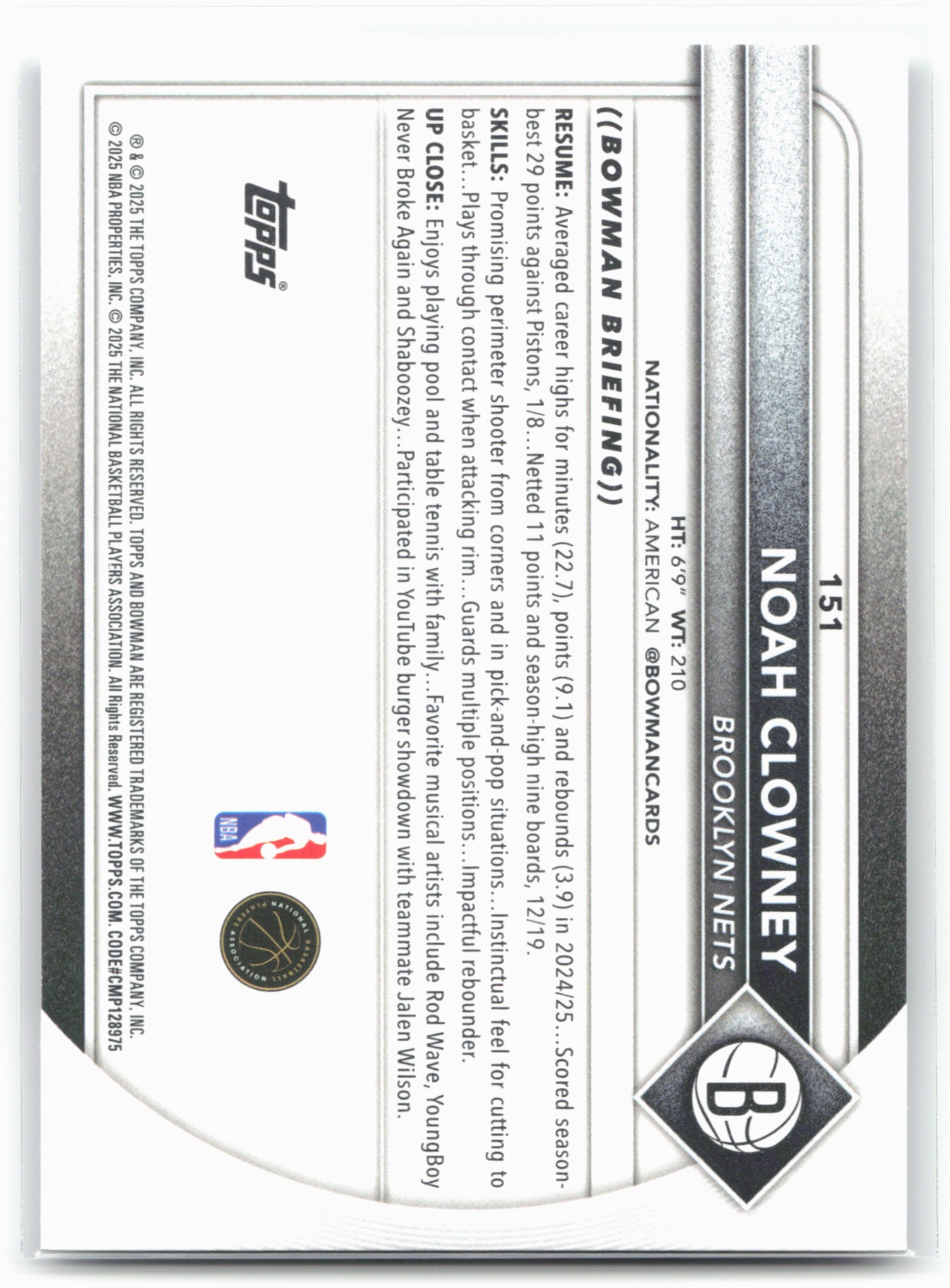 2025-26 Bowman #151 Noah Clowney