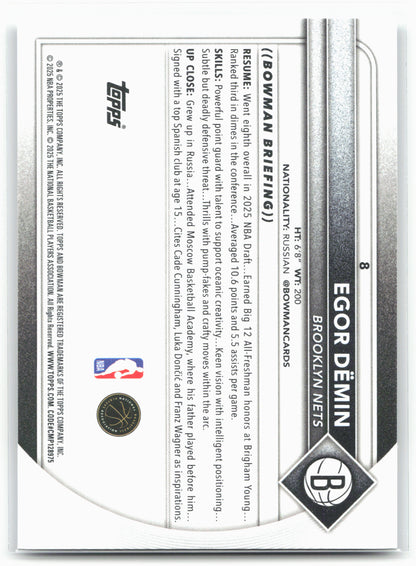 2025-26 Bowman #8 Egor Dëmin