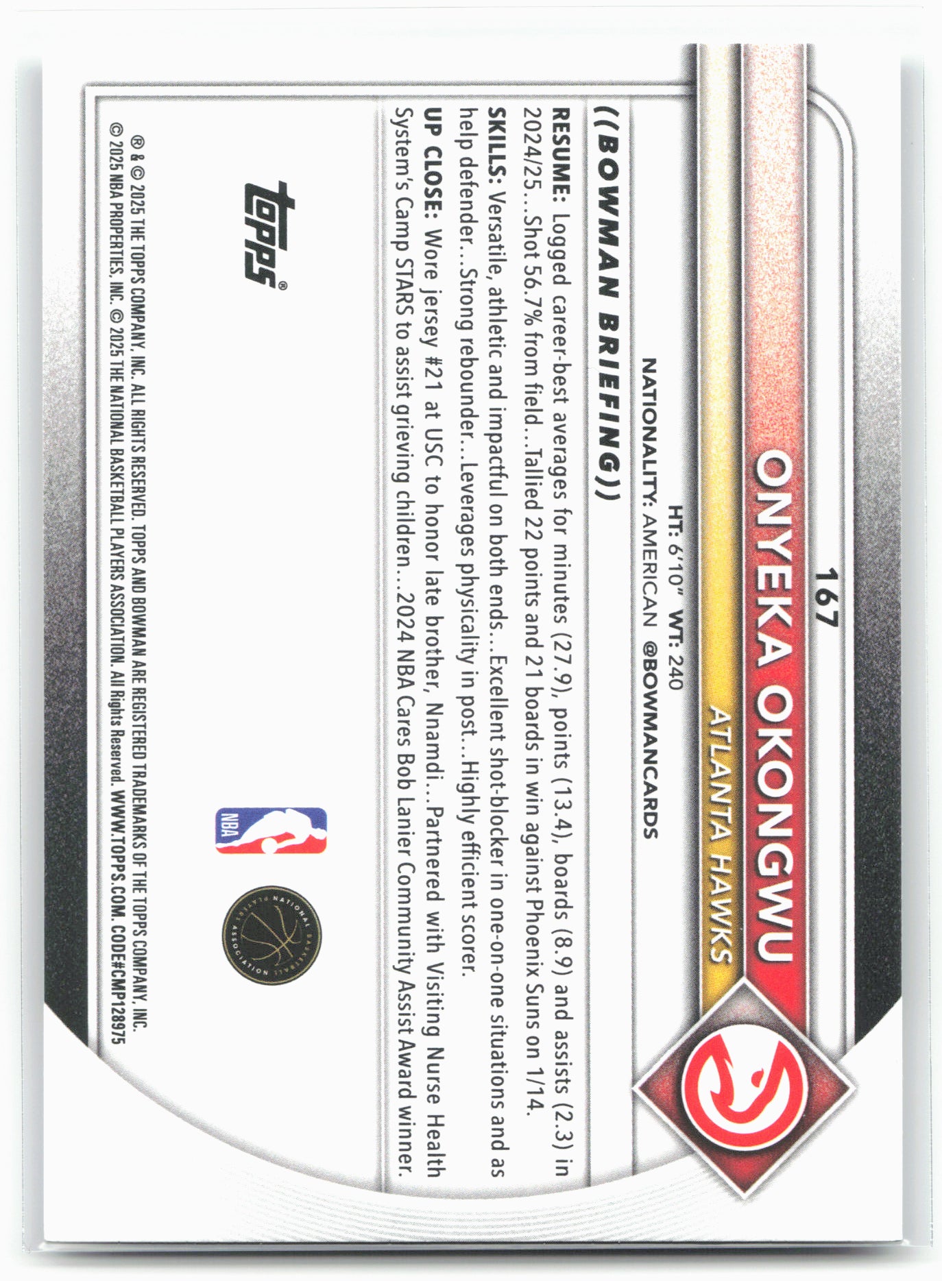 2025-26 Bowman #167 Onyeka Okongwu
