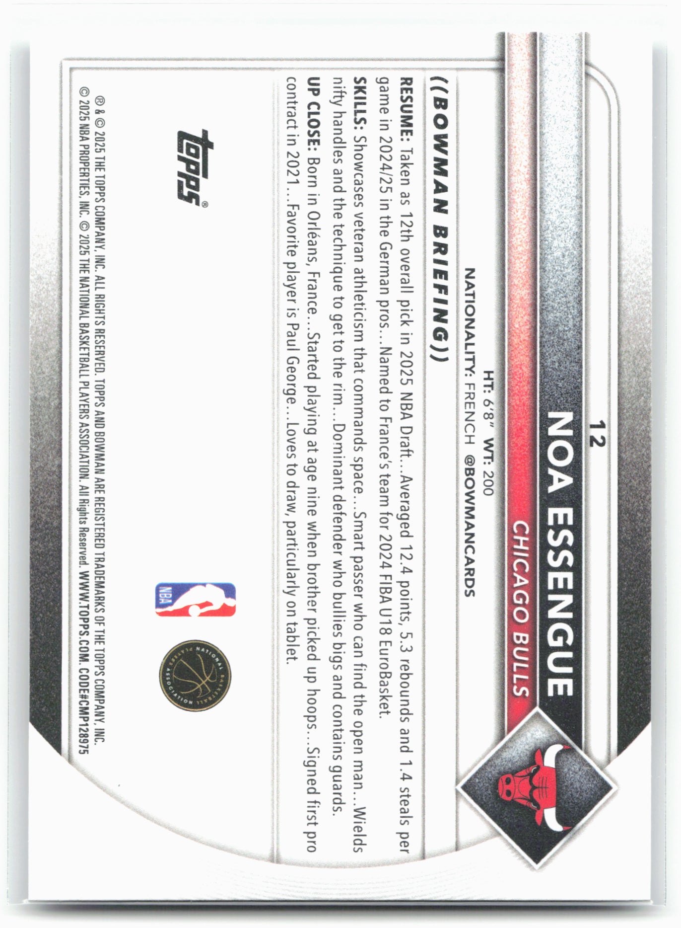 2025-26 Bowman #12 Noa Essengue