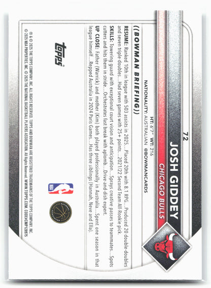 2025-26 Bowman #72 Josh Giddey
