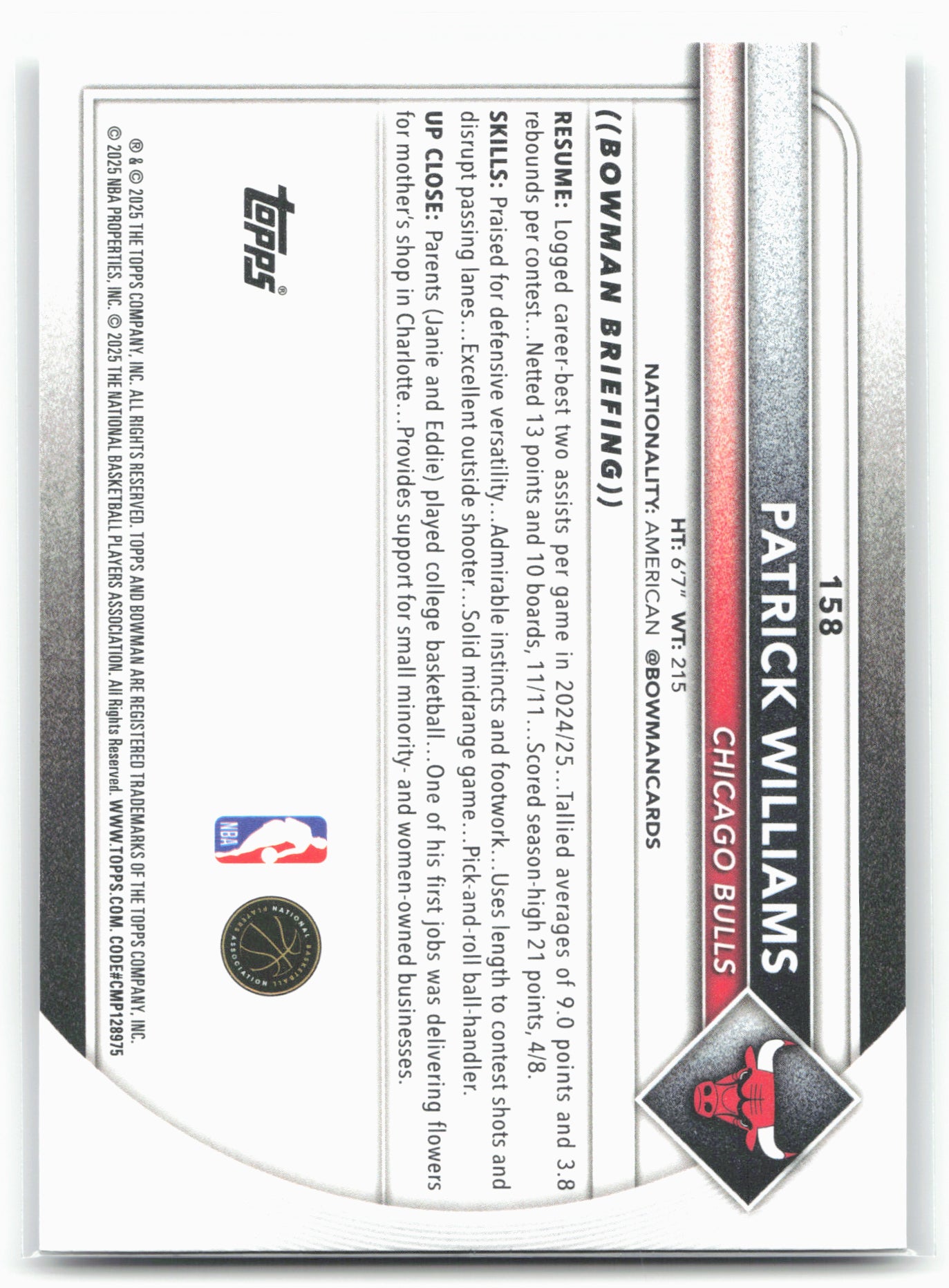 2025-26 Bowman #158 Patrick Williams