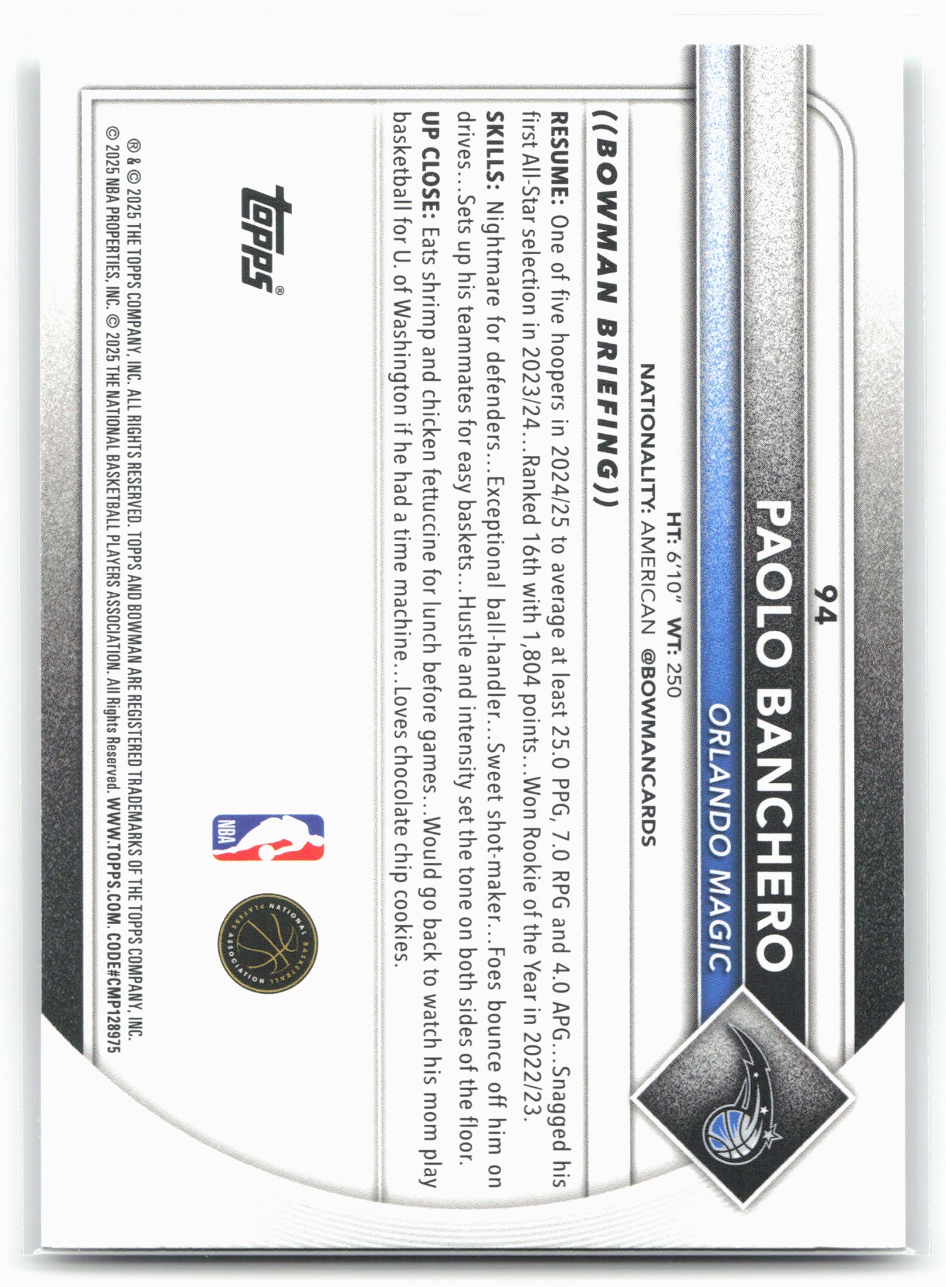 2025-26 Bowman #94 Paolo Banchero