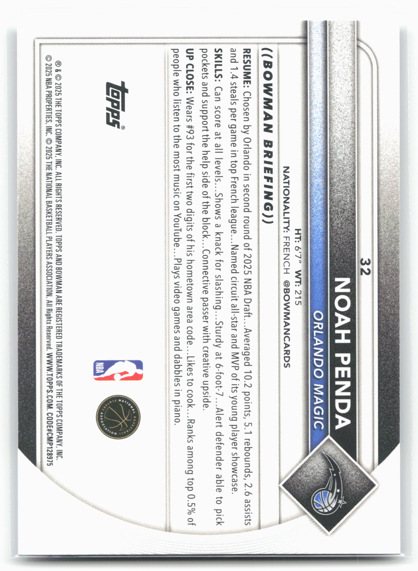 2025-26 Bowman #32 Noah Penda