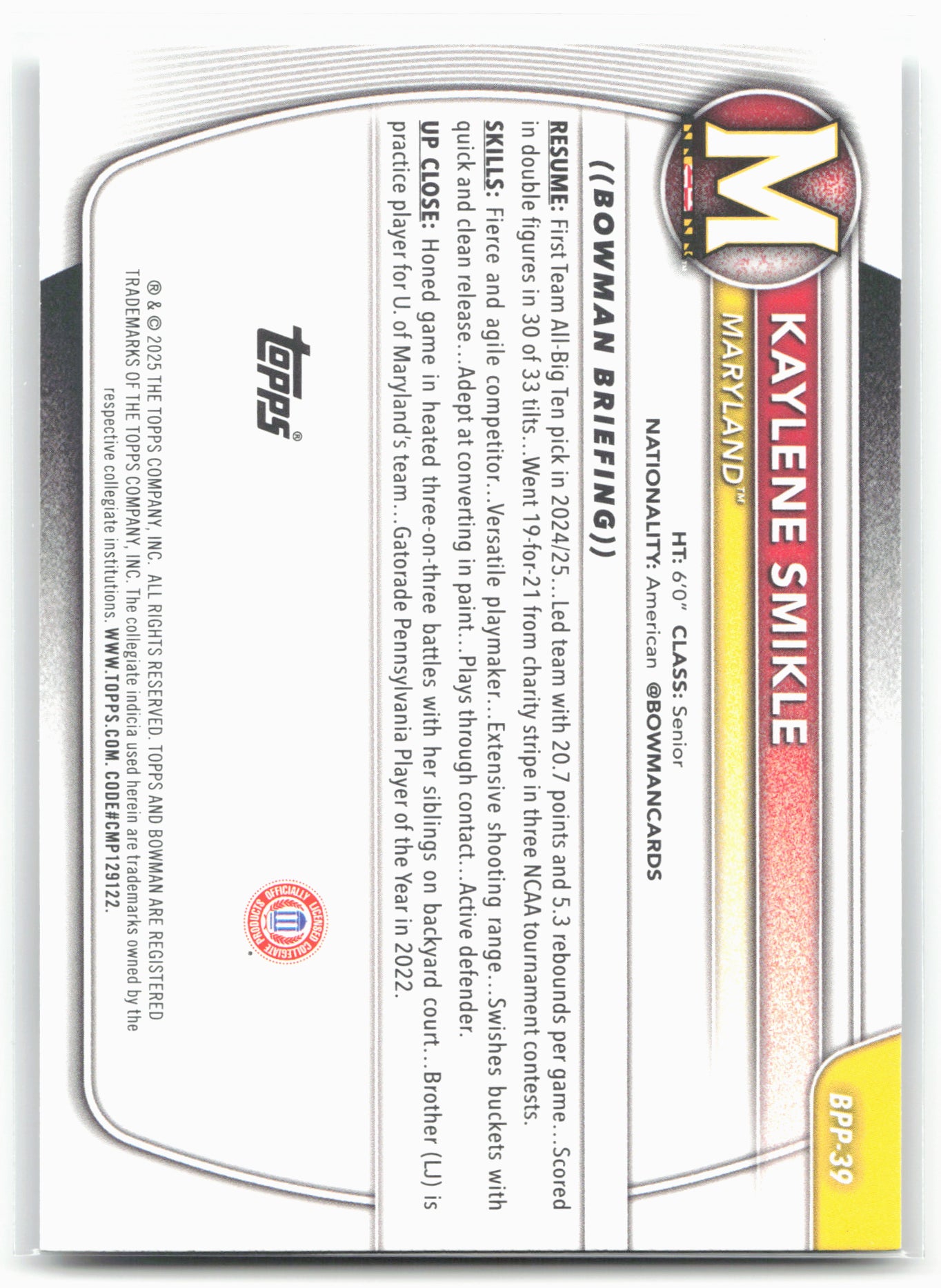 2025-26 Bowman #BPP-39 Kaylene Smikle Prospects