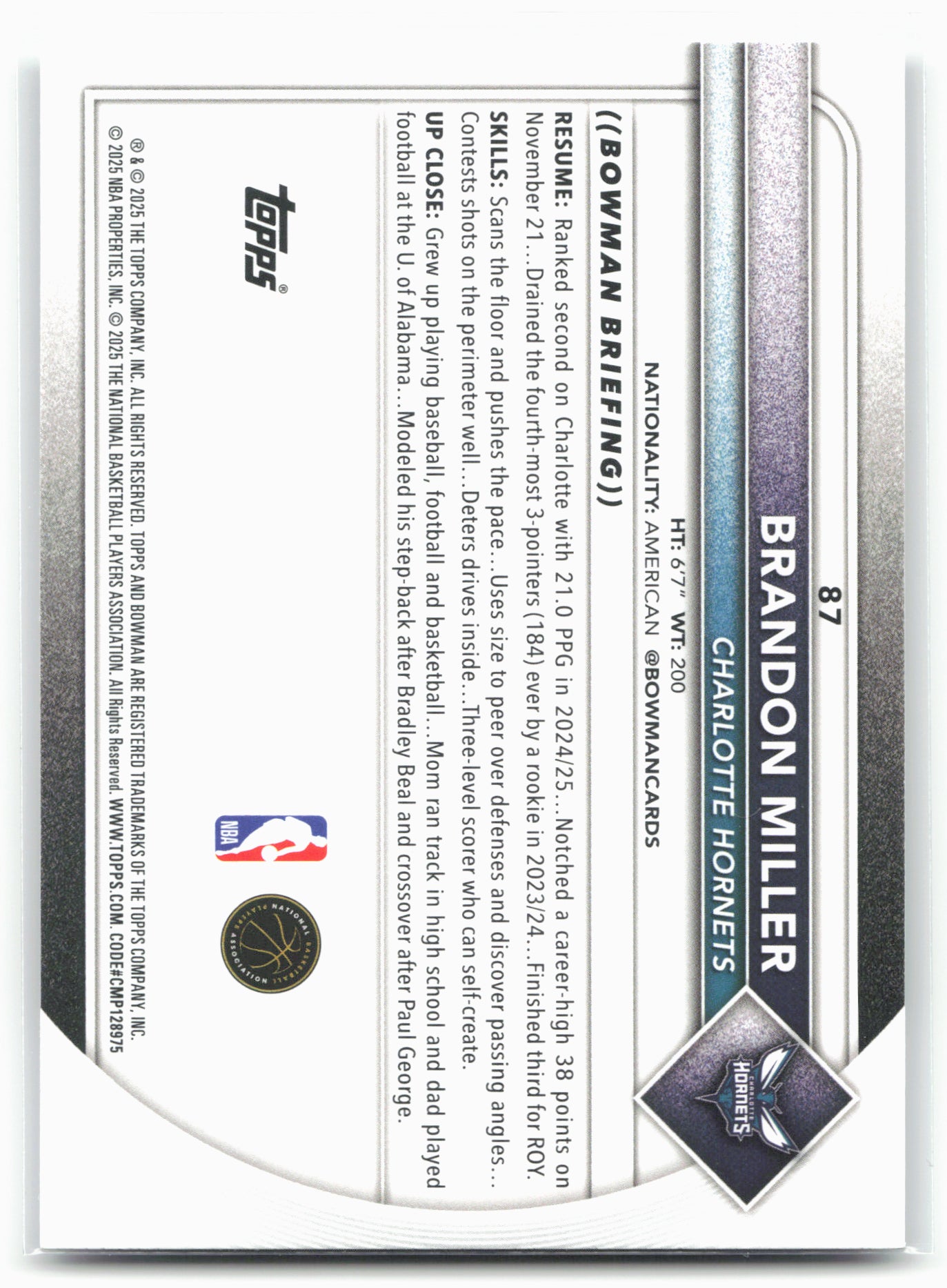 2025-26 Bowman #87 Brandon Miller