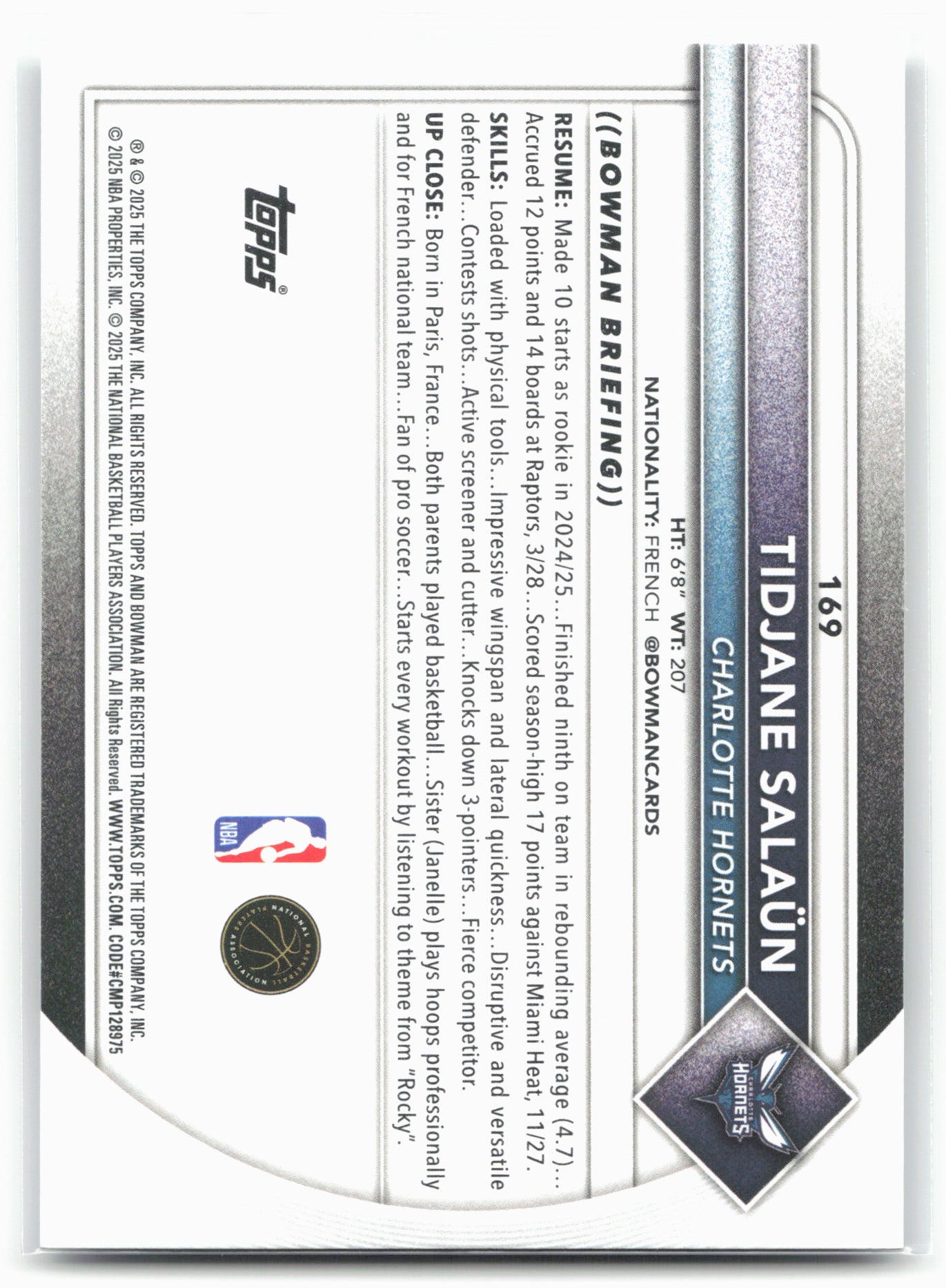 2025-26 Bowman #169 Tidjane Salaün