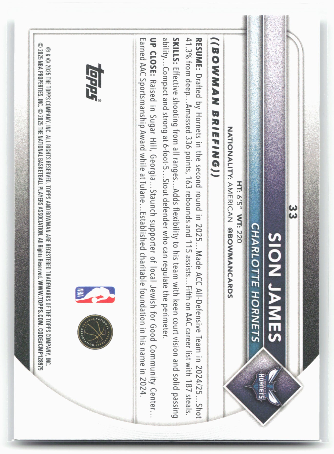 2025-26 Bowman #33 Sion James