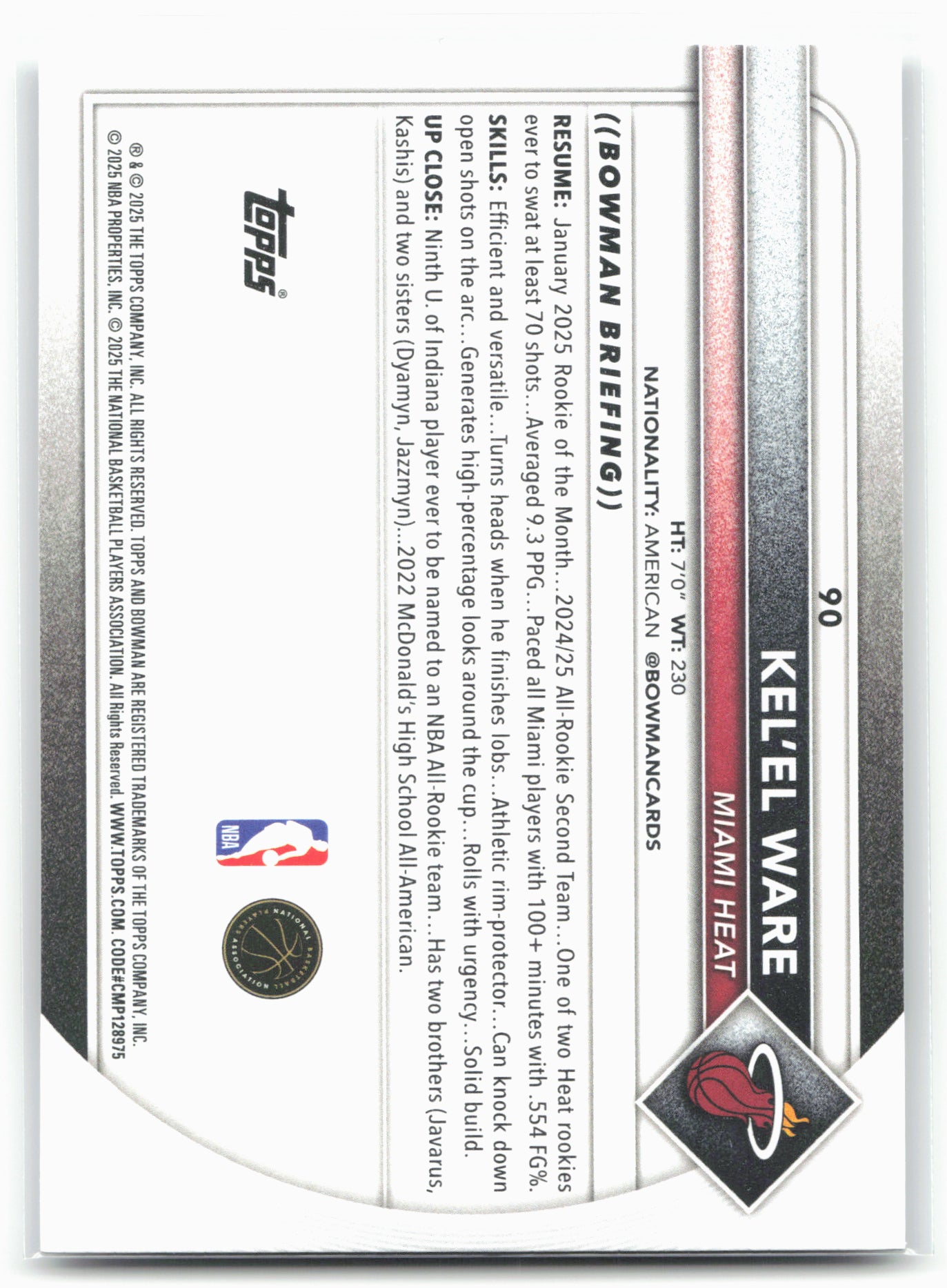 2025-26 Bowman #90 Kel'el Ware