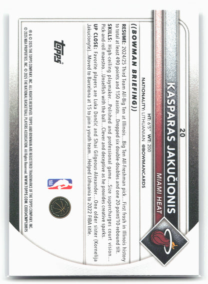 2025-26 Bowman #20 Kasparas Jakučionis