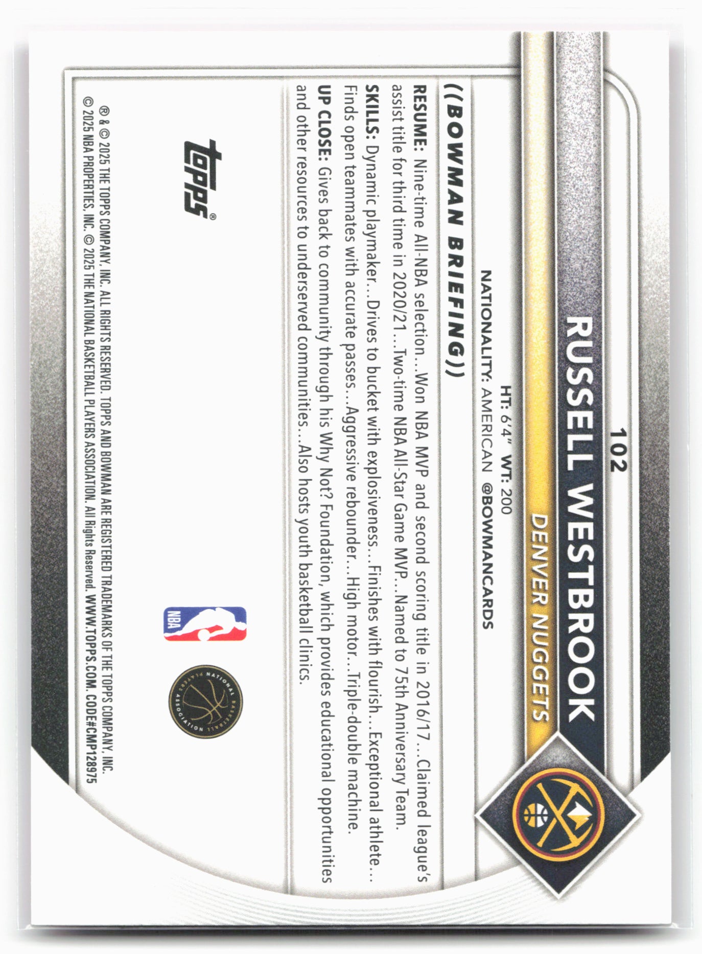 2025-26 Bowman #102 Russell Westbrook Pink Border #/175