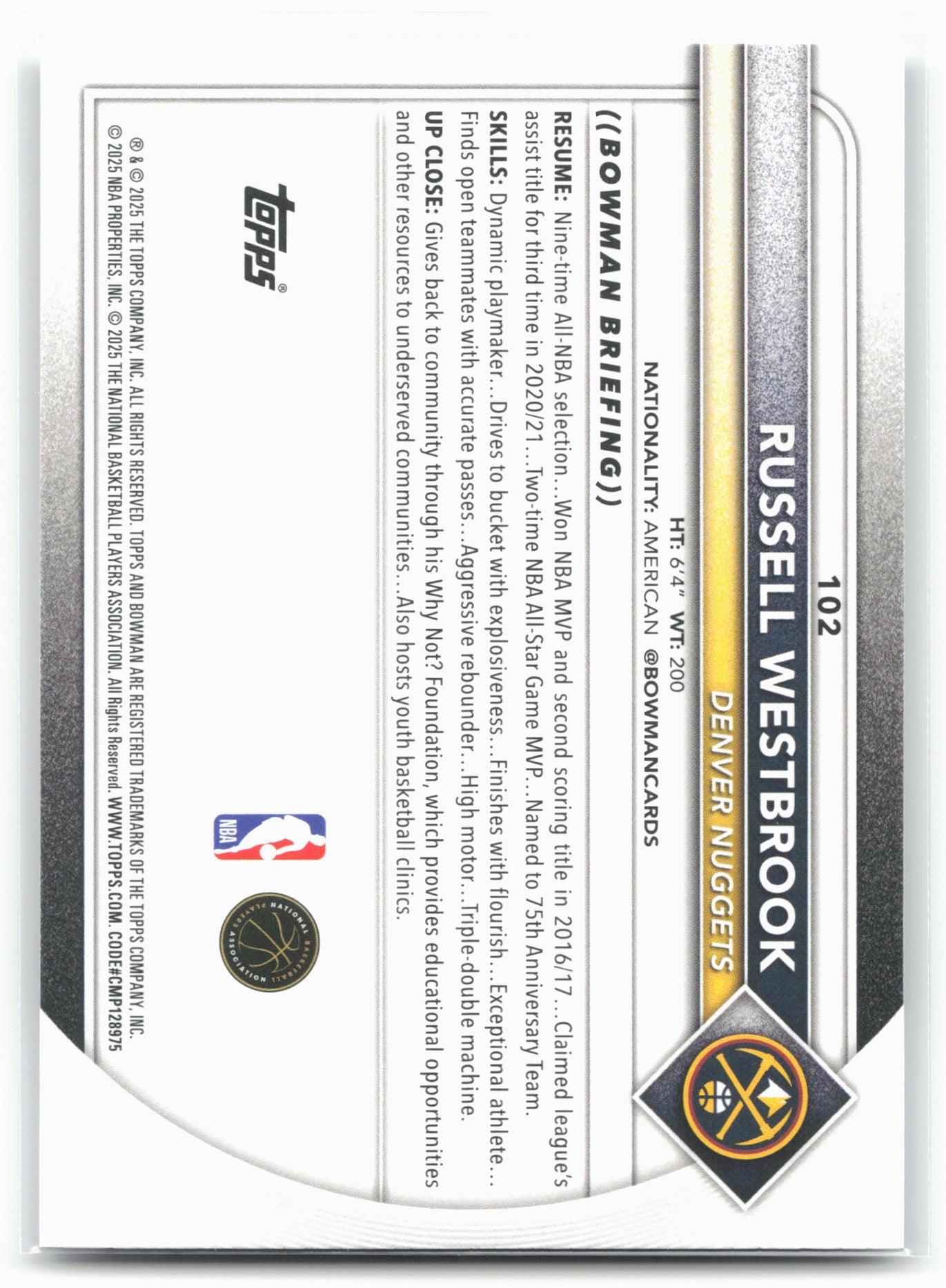 2025-26 Bowman #102 Russell Westbrook