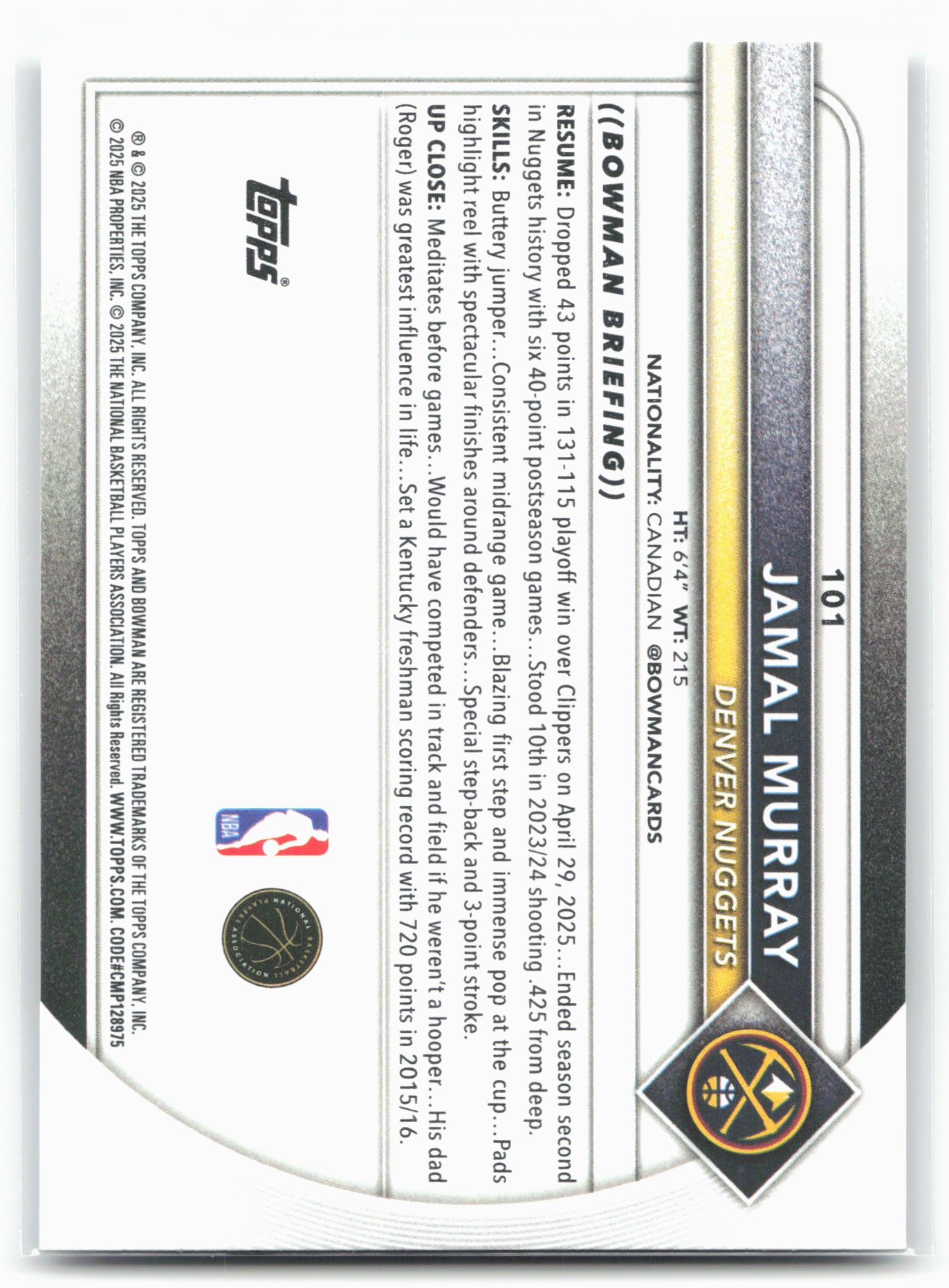 2025-26 Bowman #101 Jamal Murray
