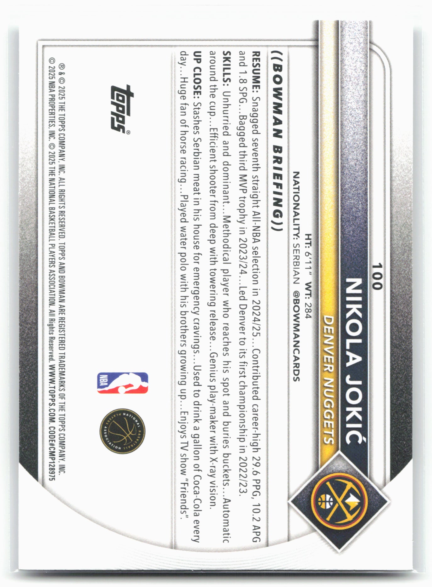 2025-26 Bowman #100 Nikola Jokić