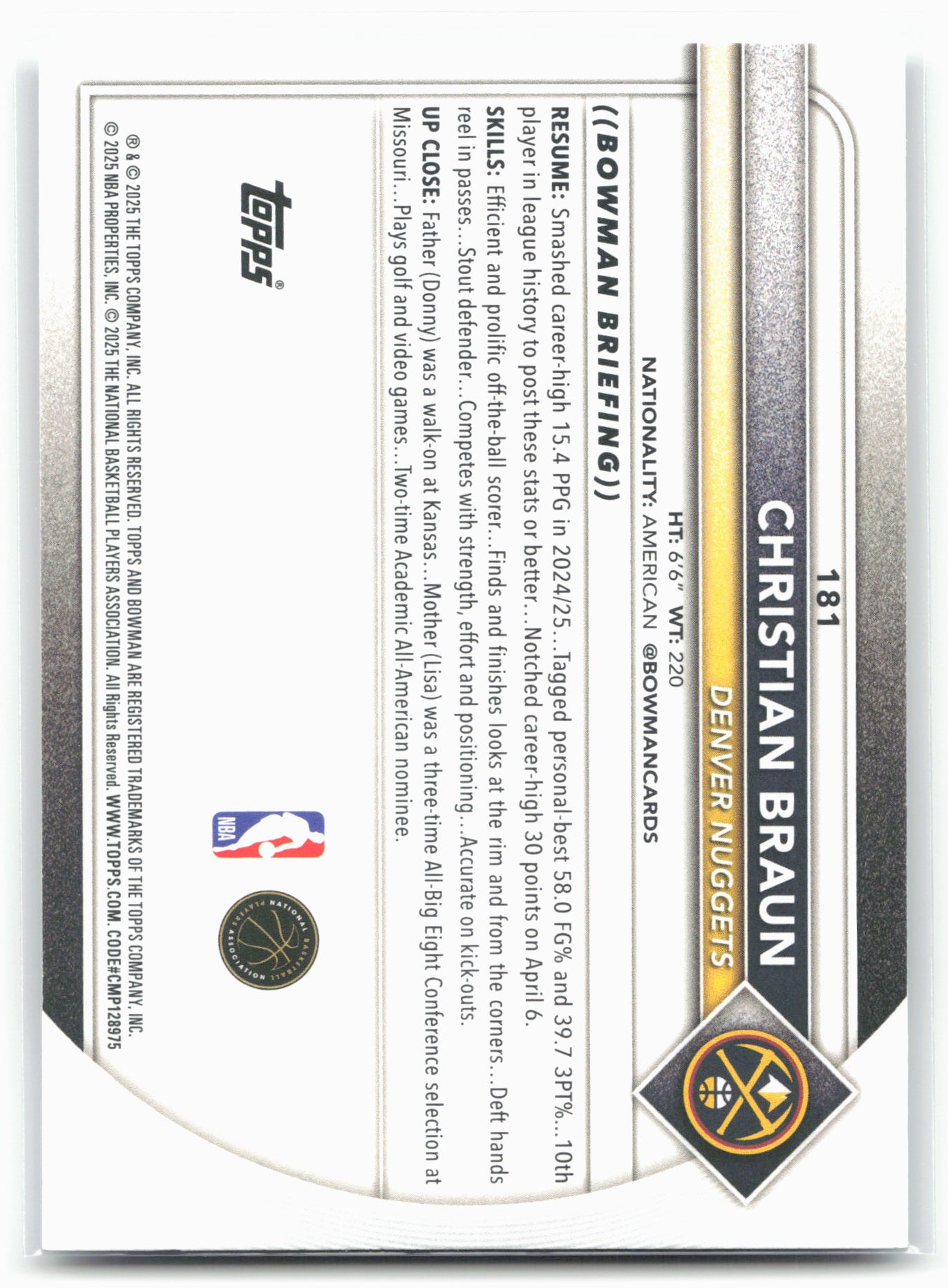 2025-26 Bowman #181 Christian Braun