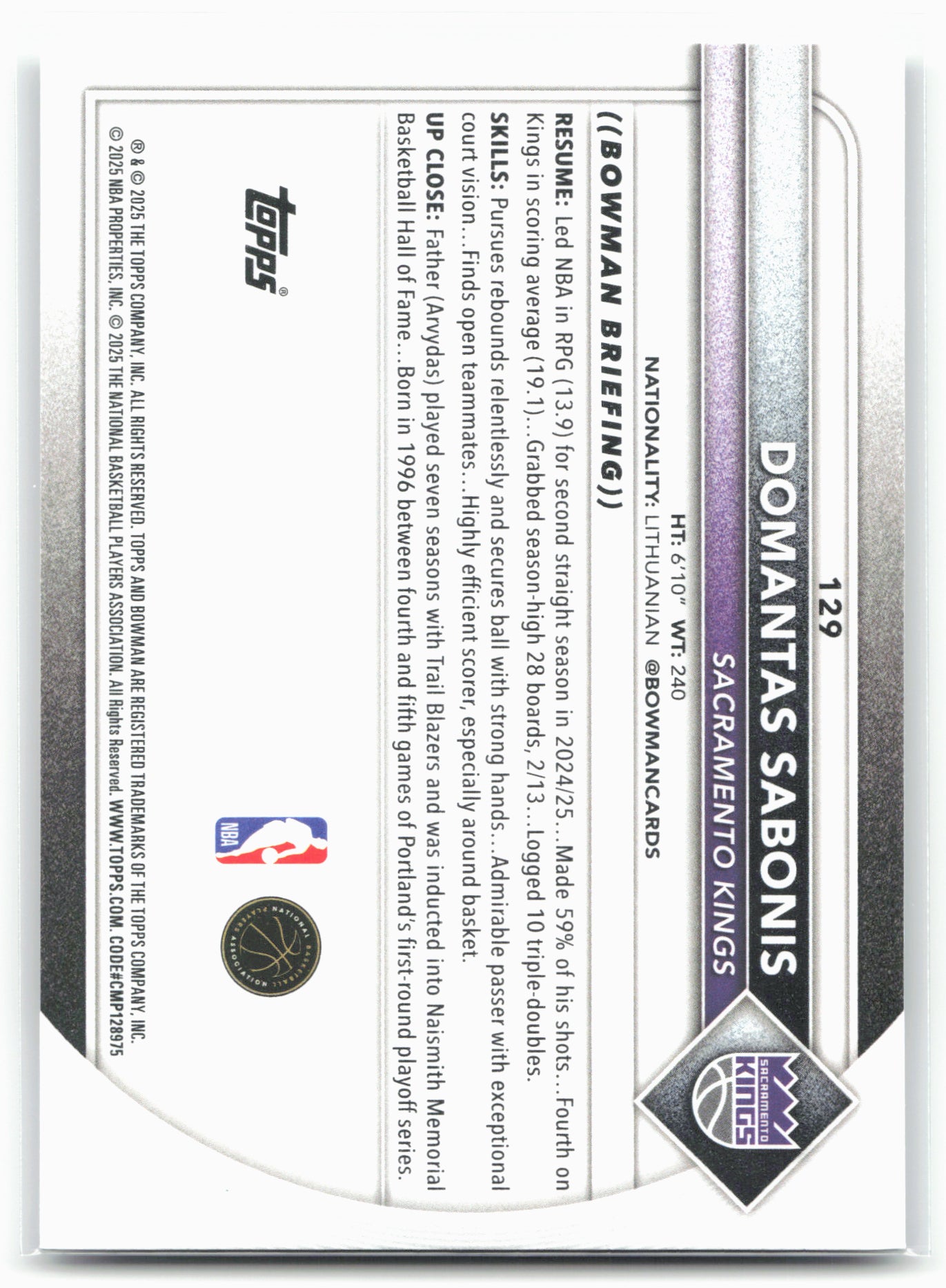 2025-26 Bowman #129 Domantas Sabonis