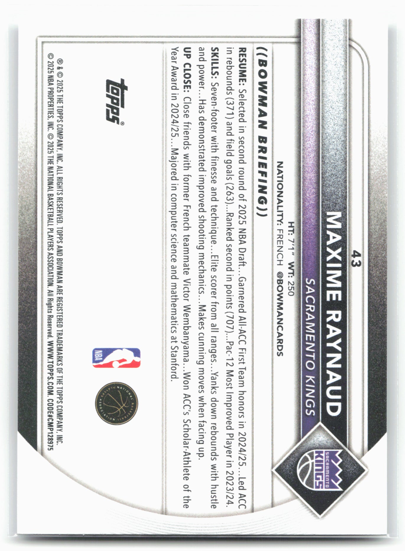 2025-26 Bowman #43 Maxime Raynaud