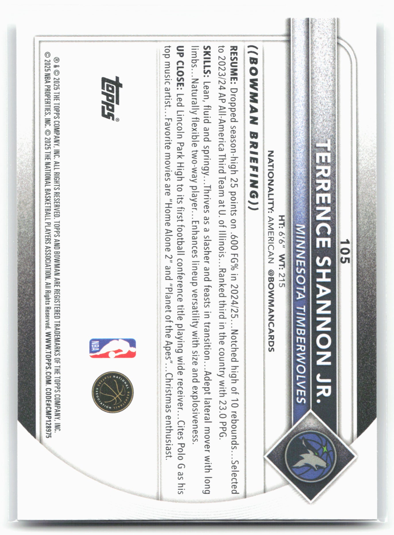 2025-26 Bowman #105 Terrence Shannon Jr.