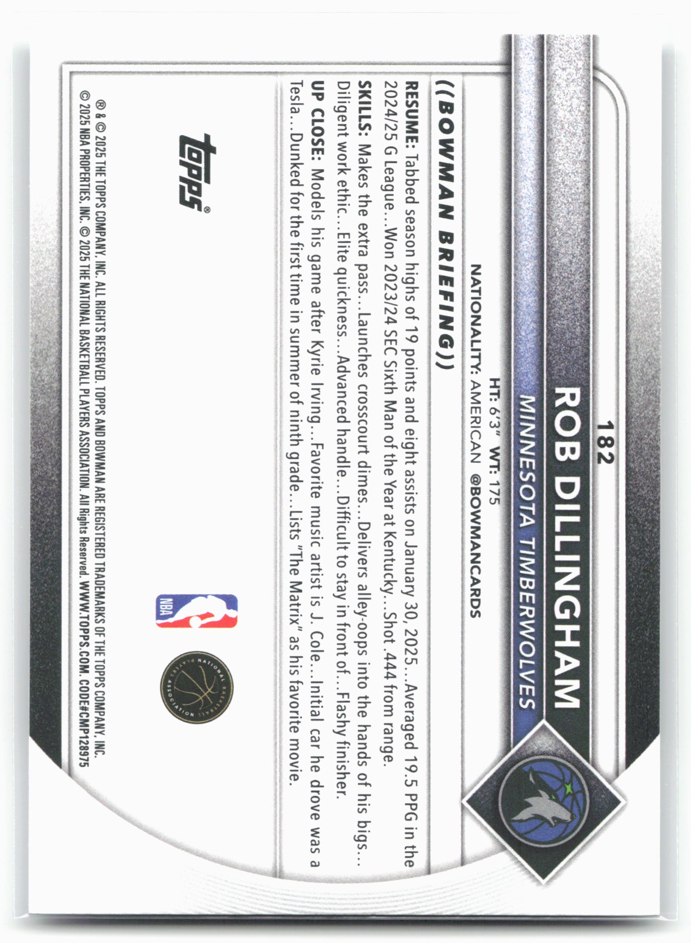 2025-26 Bowman #182 Rob Dillingham