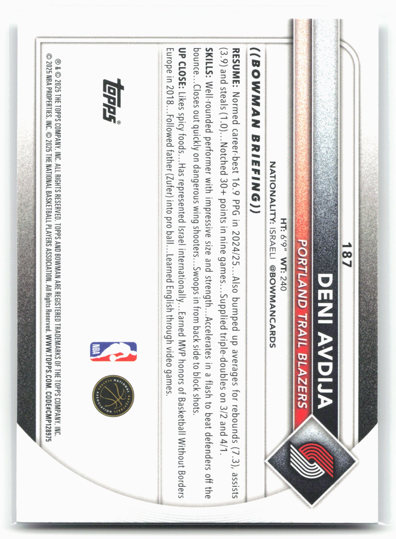 2025-26 Bowman #187 Deni Avdija
