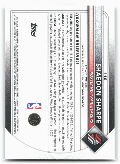 2025-26 Bowman #110 Shaedon Sharpe