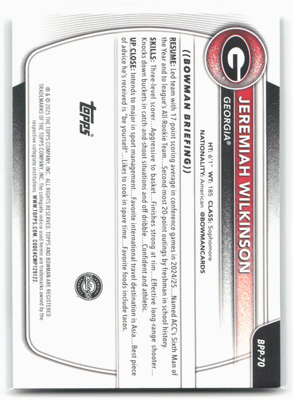 2025-26 Bowman #BPP-70 Jeremiah Wilkinson Prospects