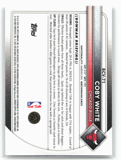 2025-26 Bowman #BCV-71 Coby White Chrome