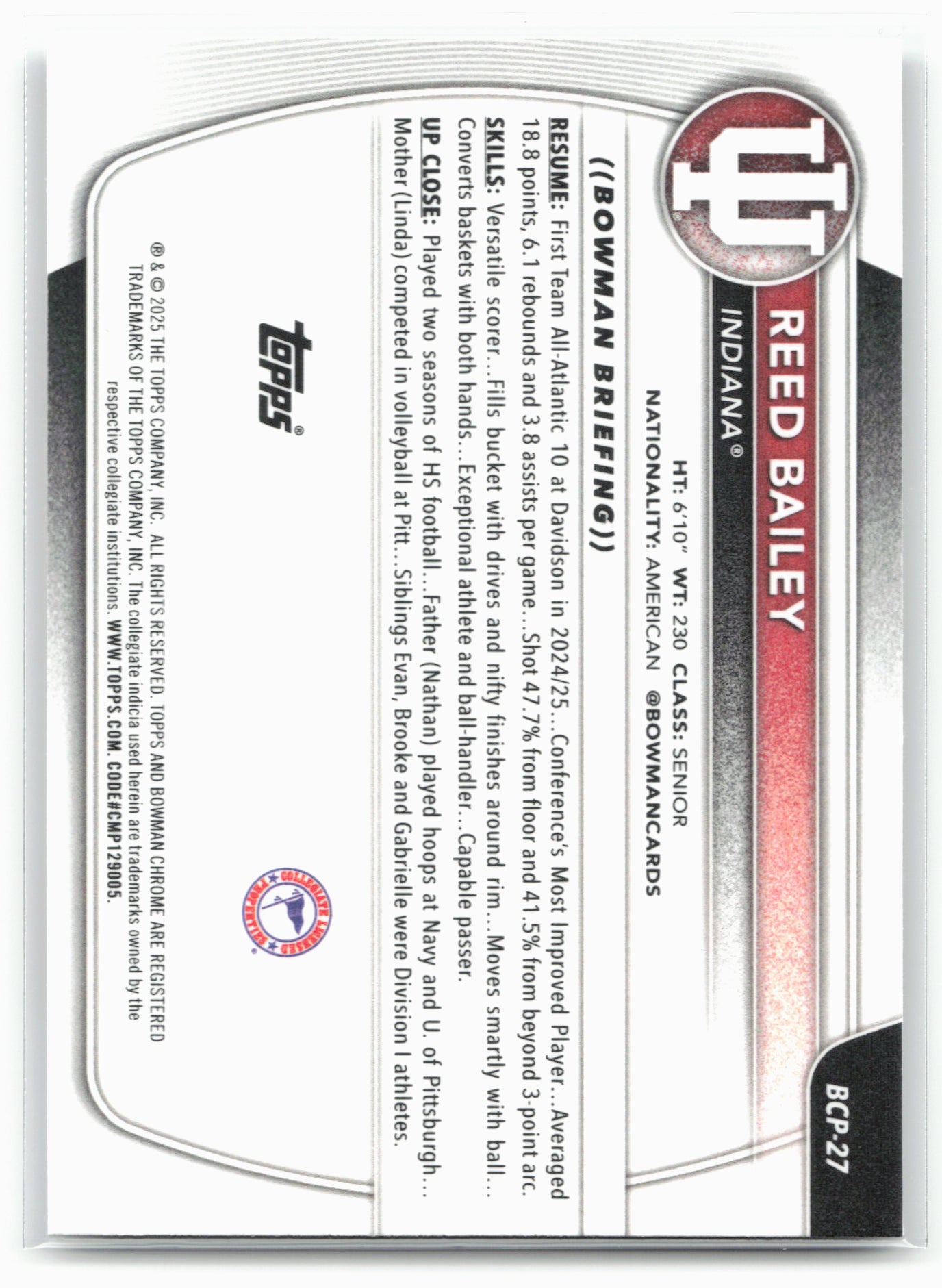 2025-26 Bowman #BCP-27 Reed Bailey Chrome Prospects