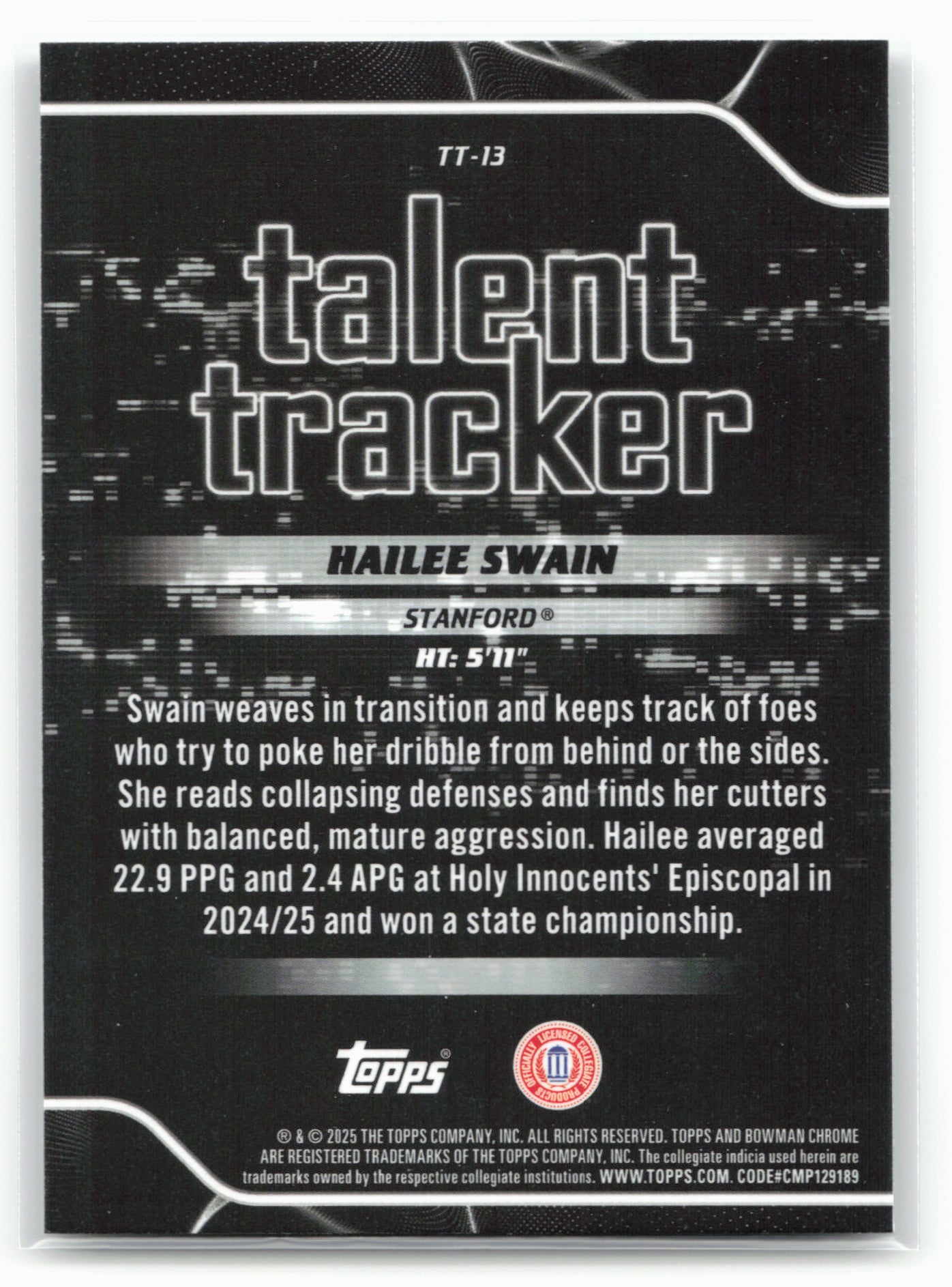 2025-26 Bowman #TT-13 Hailee Swain Talent Tracker