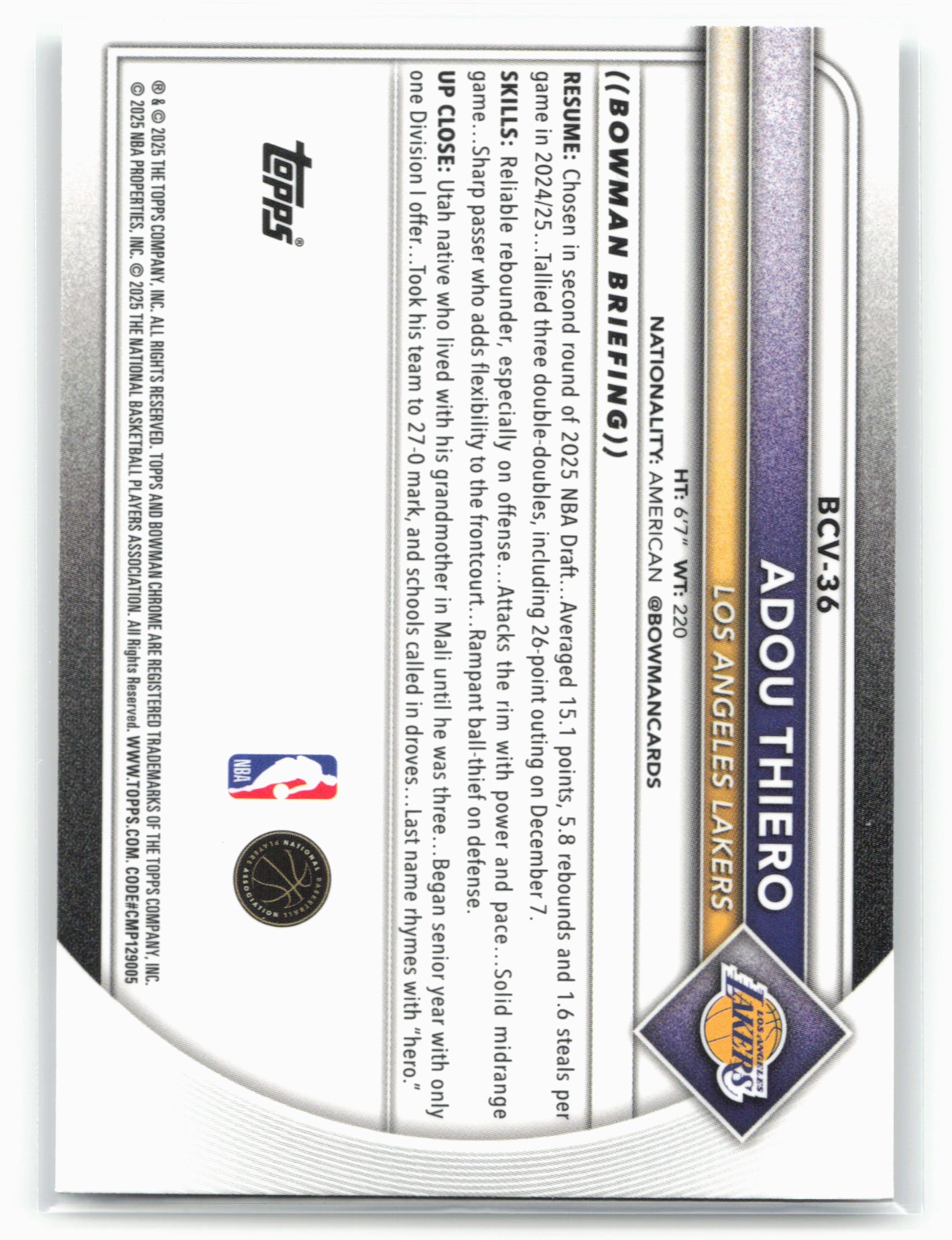 2025-26 Bowman #BCV-36 Adou Thiero Chrome