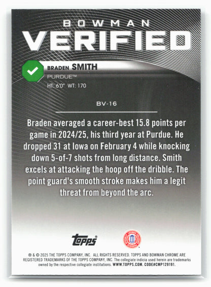 2025-26 Bowman #BV-16 Braden Smith Bowman Verified