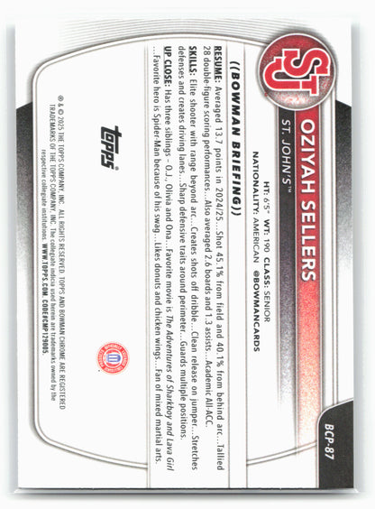 2025-26 Bowman #BCP-87 Oziyah Sellers Chrome Prospects