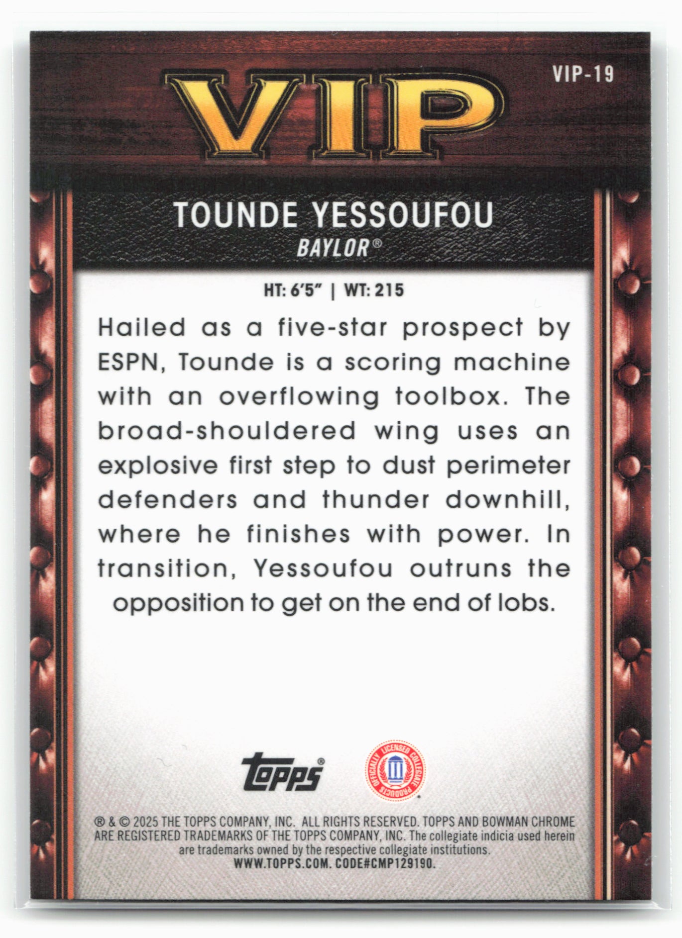 2025-26 Bowman #VIP-19 Tounde Yessoufou Very Important Prospects