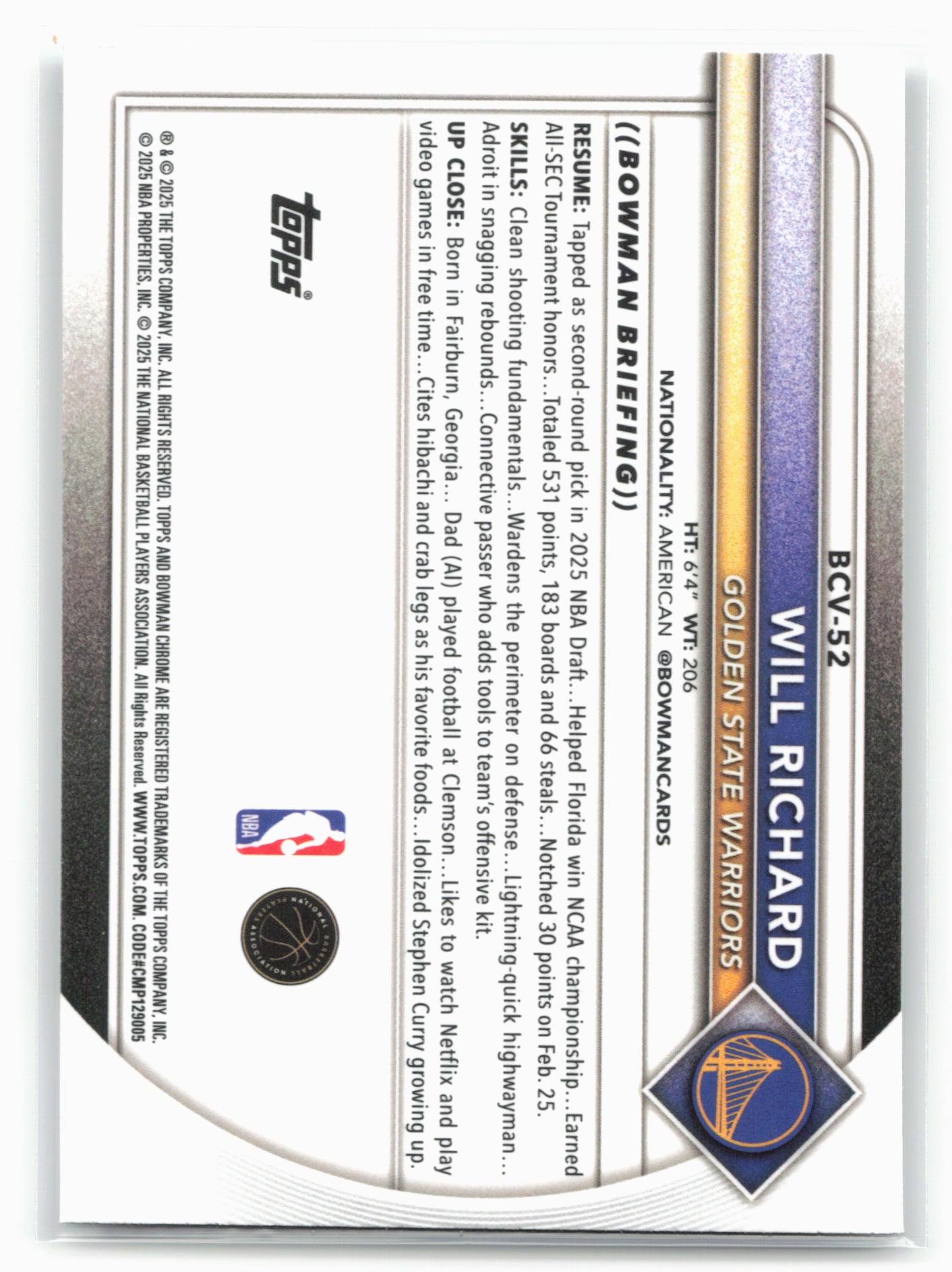 2025-26 Bowman #BCV-52 Will Richard Chrome