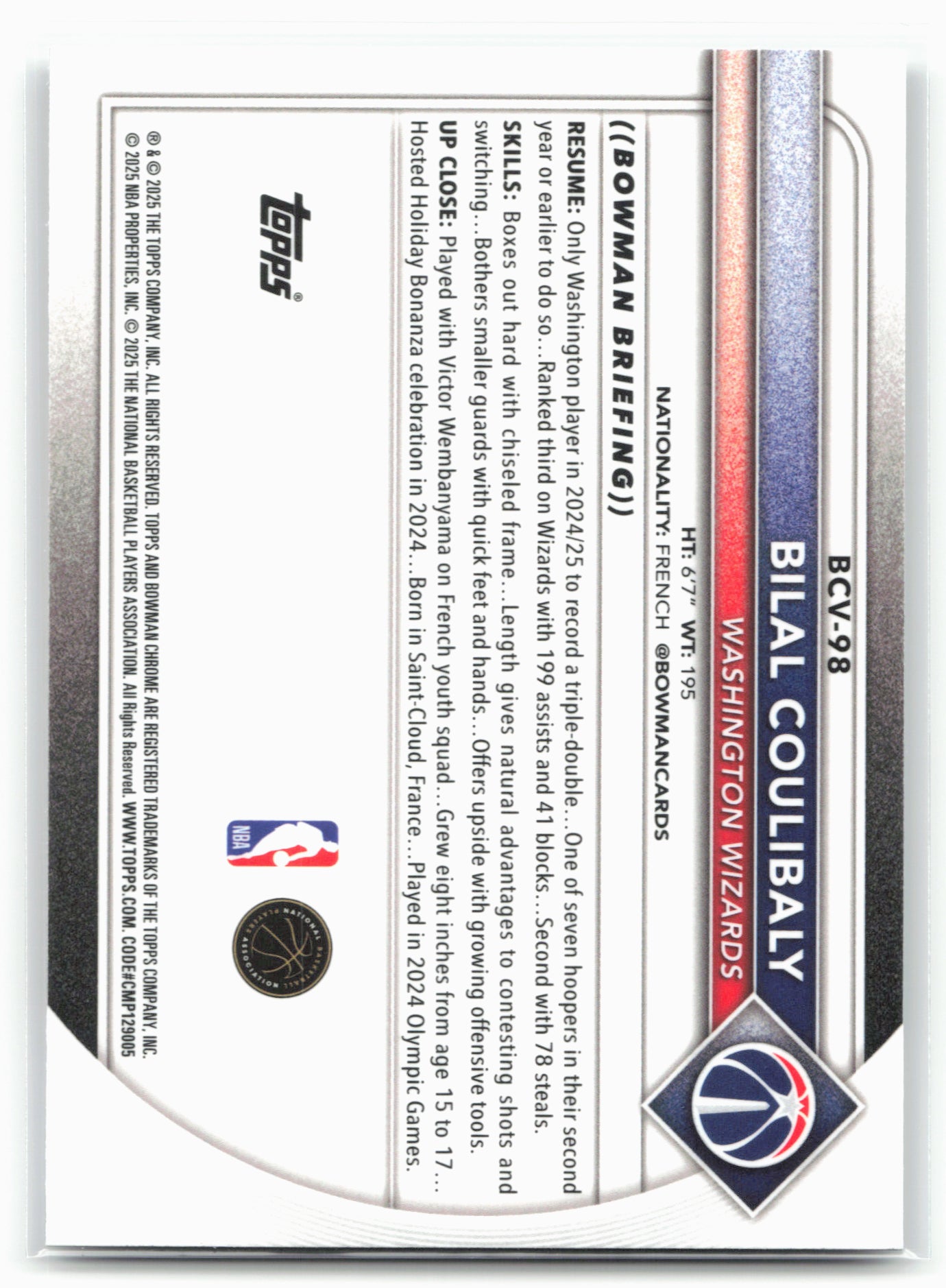 2025-26 Bowman #BCV-98 Bilal Coulibaly Chrome