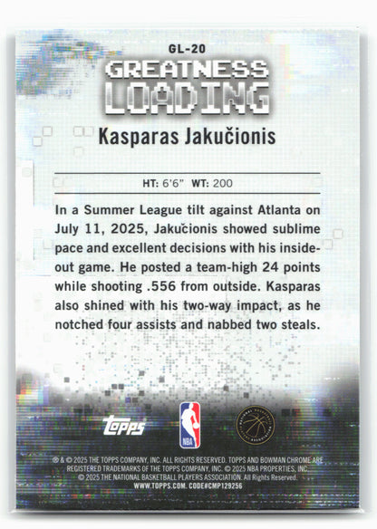 2025-26 Bowman #GL-20 Kasparas Jakucionis Greatness Loading