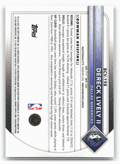 2025-26 Bowman #BCV-198 Dereck Lively II Chrome Reptilian Refractor