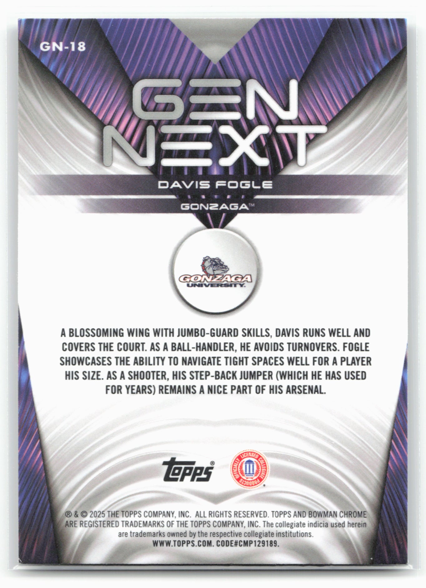 2025-26 Bowman #GN-18 Davis Fogle Gen Next