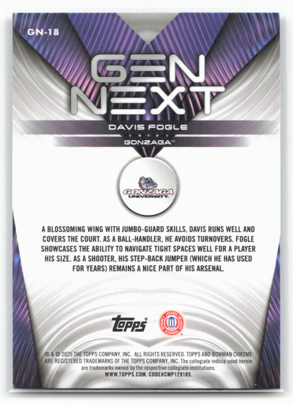2025-26 Bowman #GN-18 Davis Fogle Gen Next