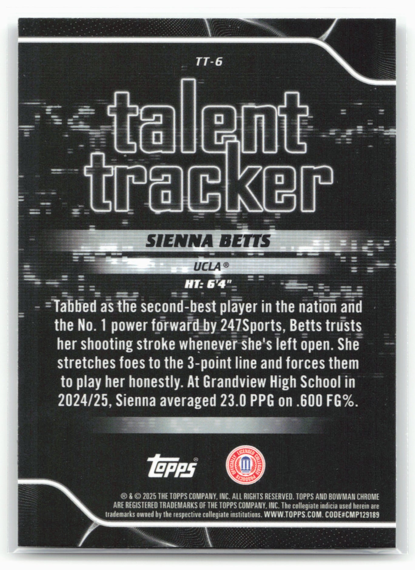 2025-26 Bowman #TT-6 Sienna Betts Talent Tracker