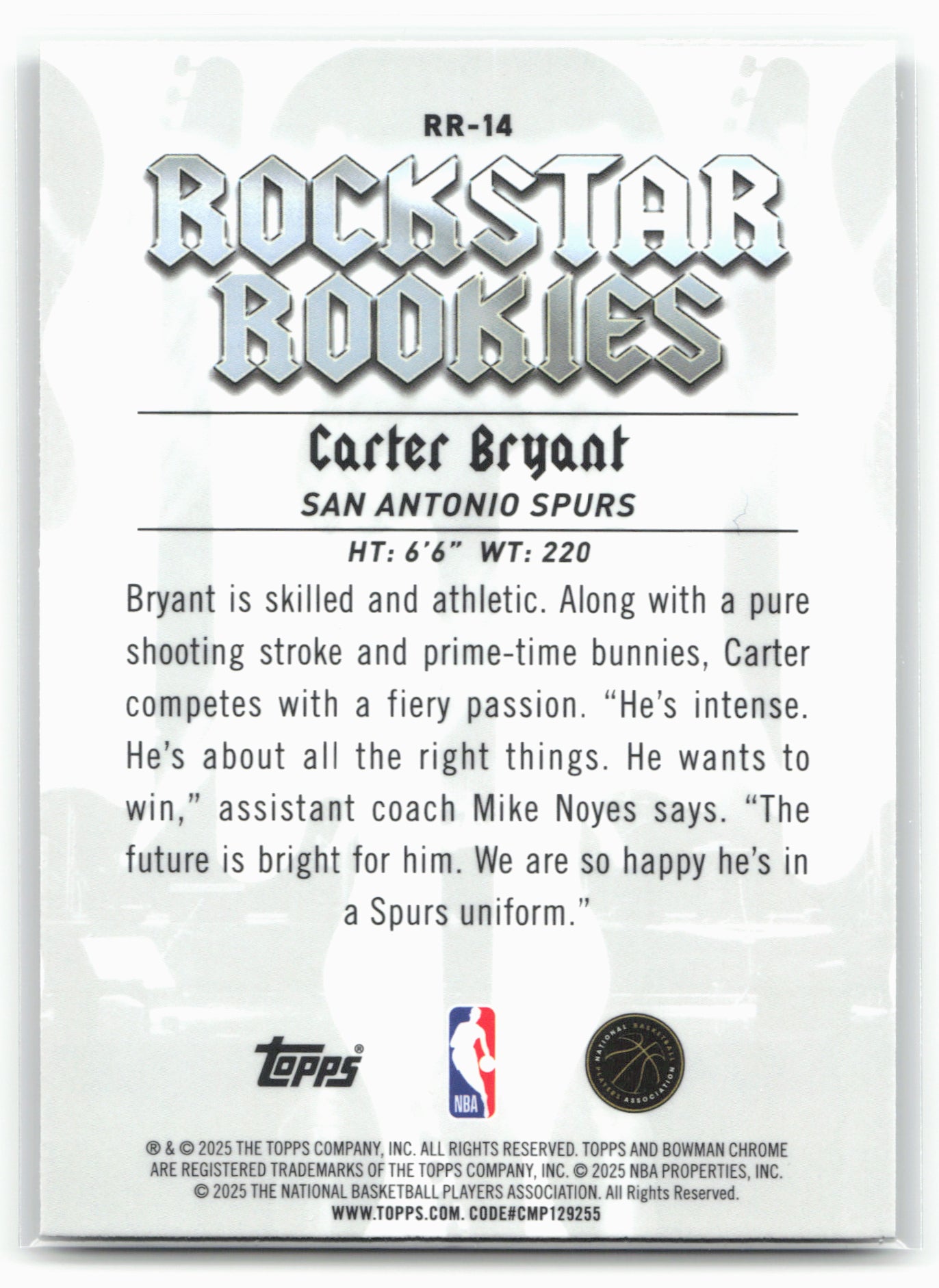 2025-26 Bowman #RR-14 Carter Bryant Rockstar Rookies