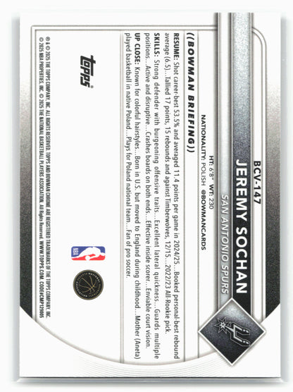 2025-26 Bowman #BCV-147 Jeremy Sochan Chrome Reptilian Refractor