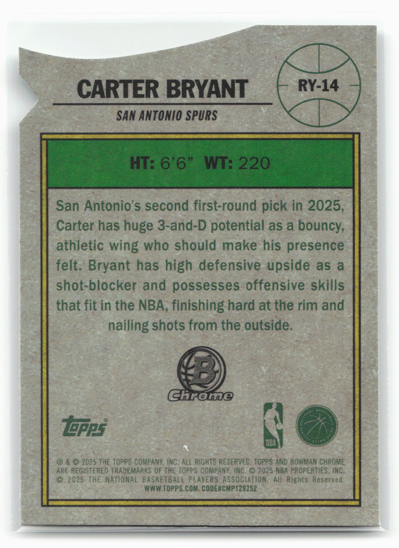 2025-26 Bowman #RY-14 Carter Bryant Rookie Of The Year Favorites