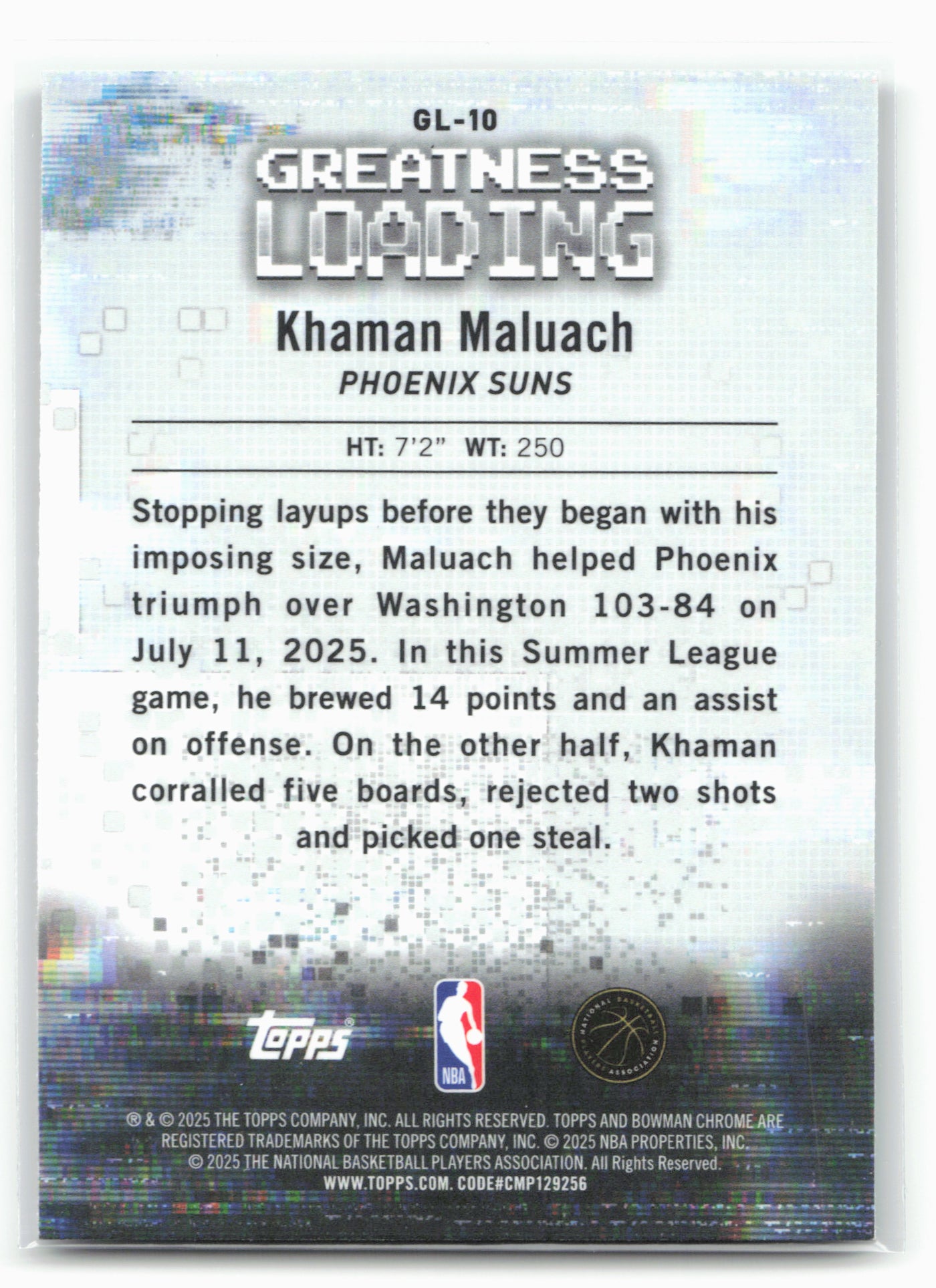 2025-26 Bowman #GL-10 Khaman Maluach Greatness Loading