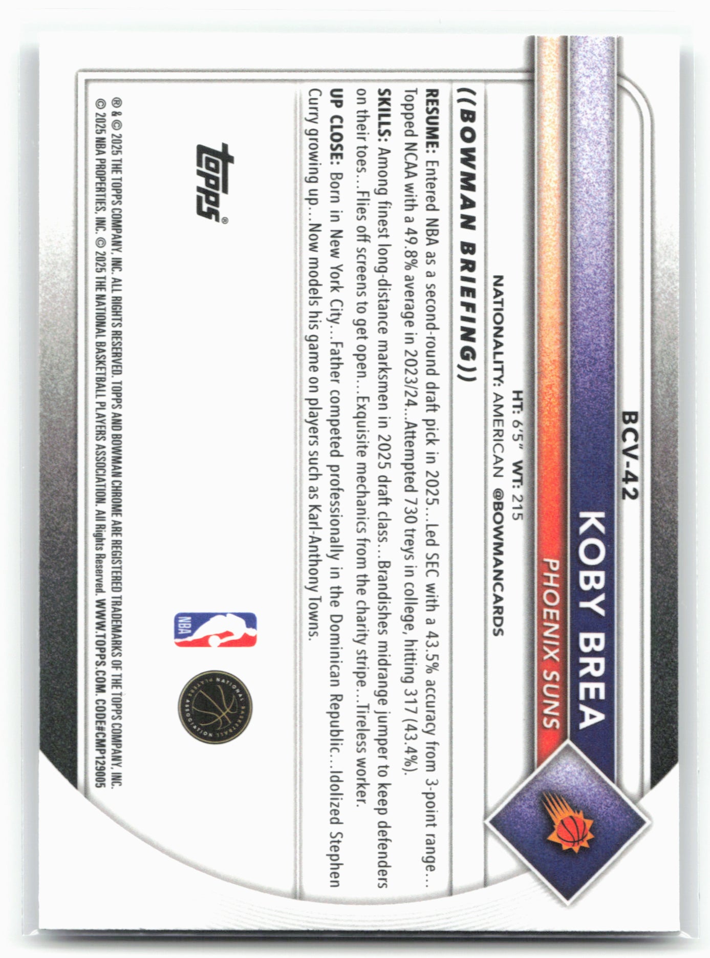 2025-26 Bowman #BCV-42 Koby Brea Chrome